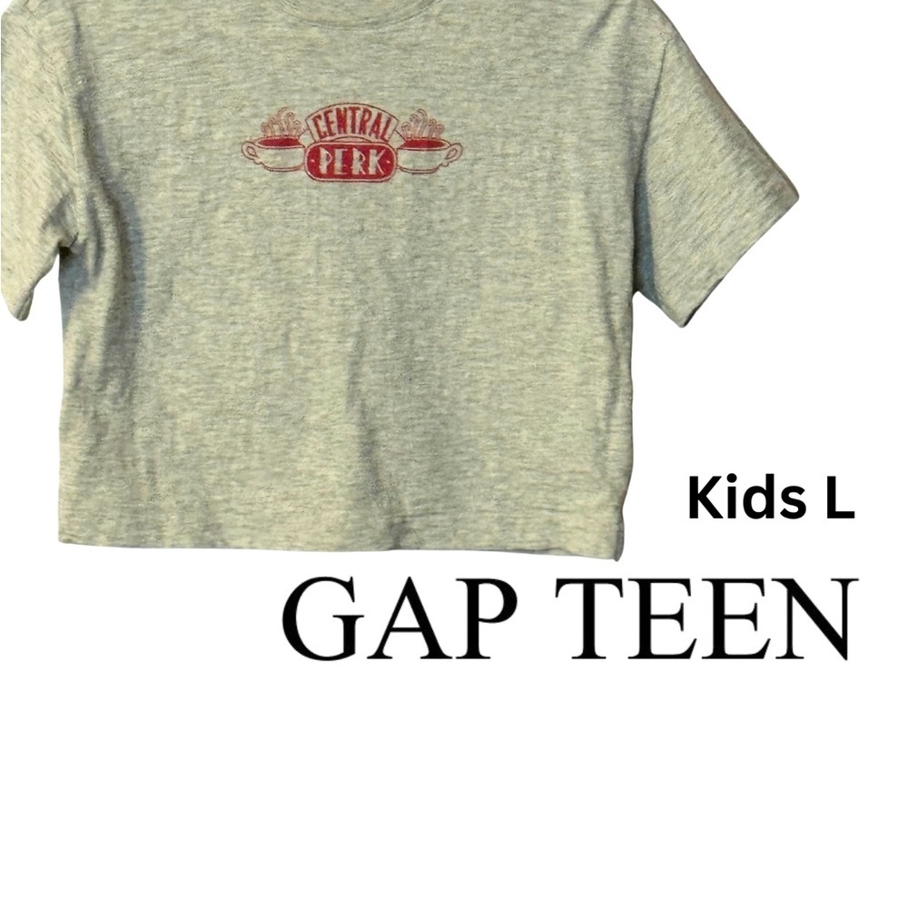 GAP Tee Gray Cropped Boxy with Friends Central Perk Logo Girls L EUC